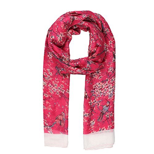World of Shawls Ladies Women's Colorful Japanese Cherry Blossom Bird And Floral Print Scarf Scarves Maxi Sarong Wrap