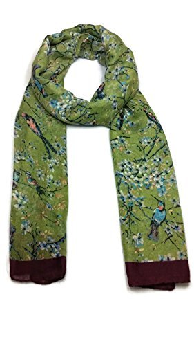 World of Shawls Ladies Women's Colorful Japanese Cherry Blossom Bird And Floral Print Scarf Scarves Maxi Sarong Wrap