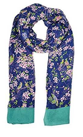 World of Shawls Ladies Women's Colorful Japanese Cherry Blossom Bird And Floral Print Scarf Scarves Maxi Sarong Wrap