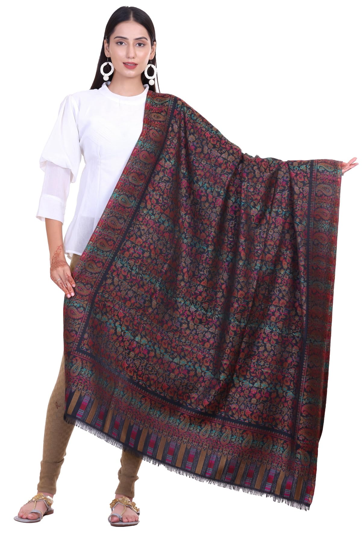 World of Shawls Extra Large 40x80 Inch Kashmiri Style Shawl for Women – Soft Stole with Paisley & Floral Design | Oversized Winter Wrap, Elegant Party Wear Scarf & Everyday