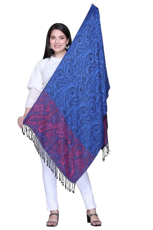 World of Shawls Women's Self-Print Silk Feel Shawl with Contrast Paisley Design Border, Soft, Lightweight, Elegant Wrap