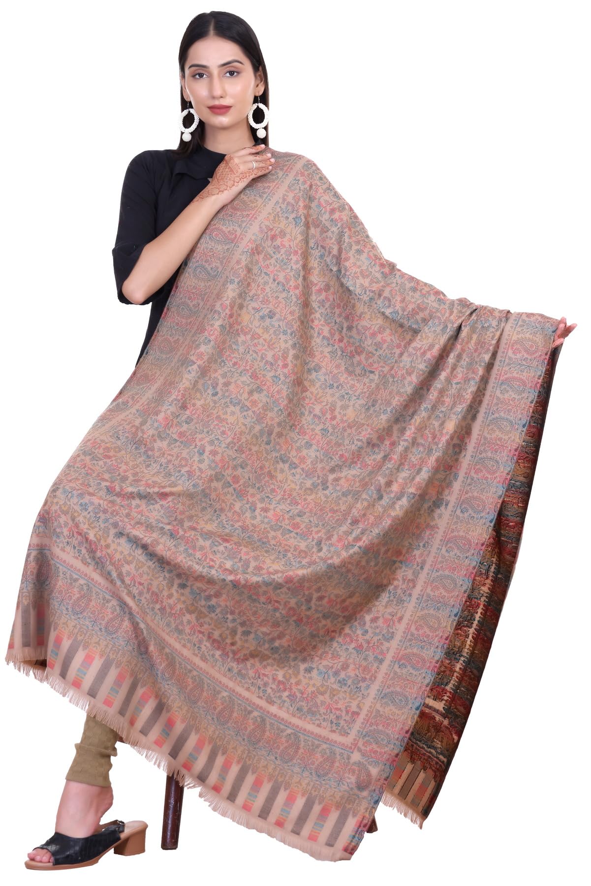 World of Shawls Extra Large 40x80 Inch Kashmiri Style Shawl for Women – Soft Stole with Paisley & Floral Design | Oversized Winter Wrap, Elegant Party Wear Scarf & Everyday