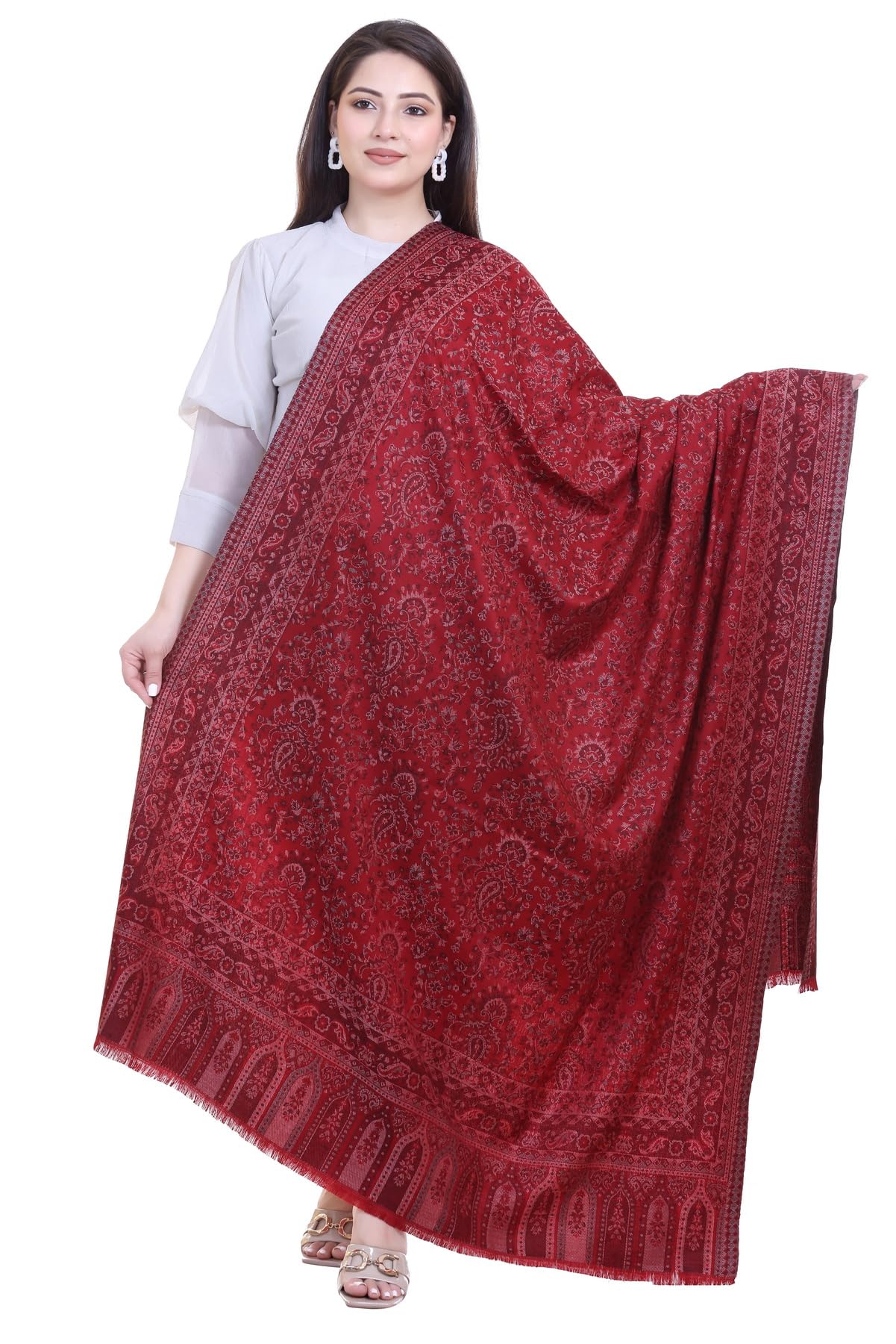 World of Shawls Extra Large 40x80 Inch Kashmiri Style Shawl for Women – Soft Stole with Paisley & Floral Design | Oversized Winter Wrap, Elegant Party Wear Scarf & Everyday