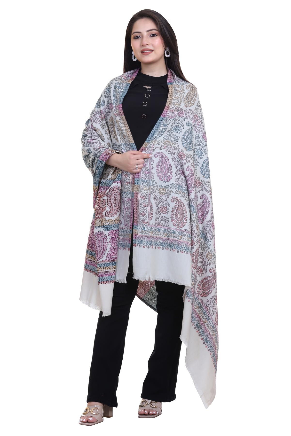 World of Shawls Extra Large 40x80 Inch Kashmiri Style Shawl for Women – Soft Stole with Paisley & Floral Design | Oversized Winter Wrap, Elegant Party Wear Scarf & Everyday