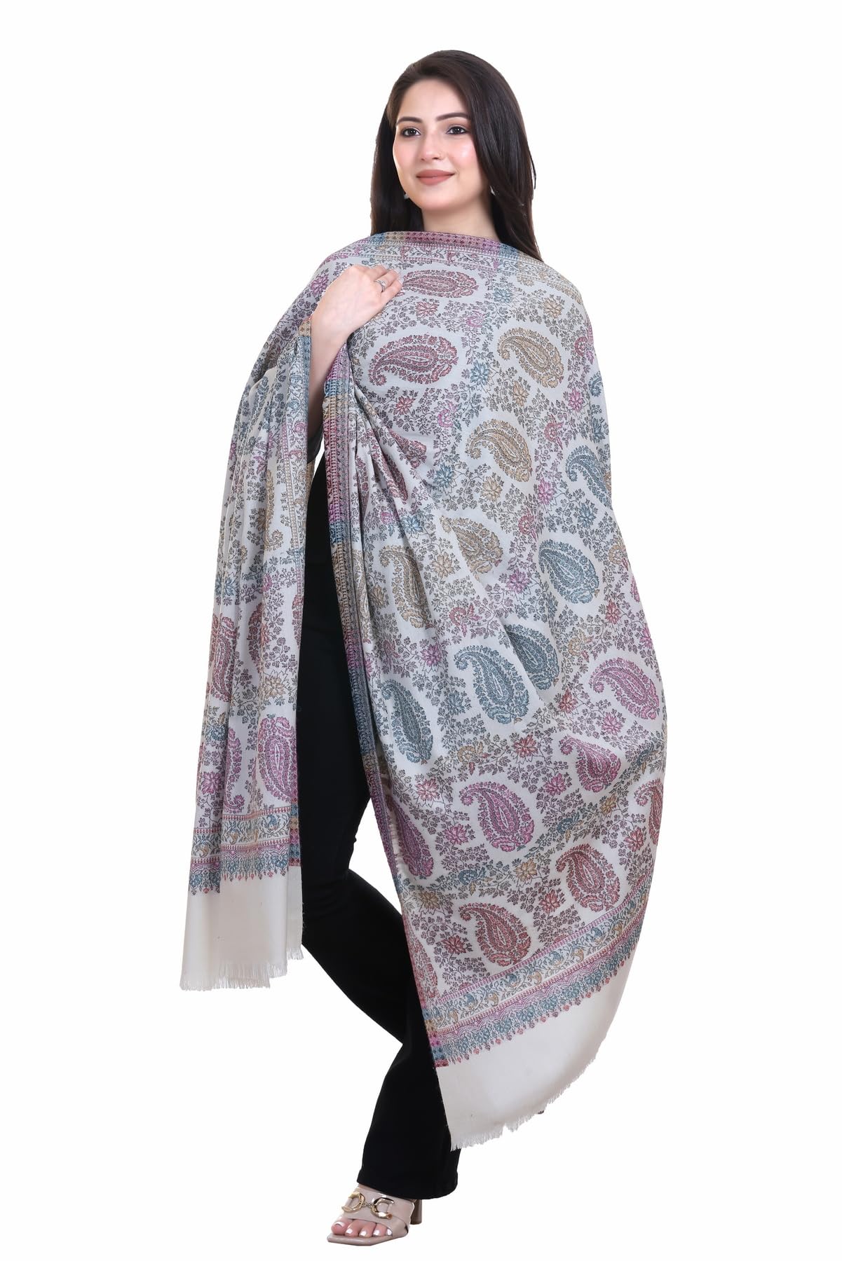 World of Shawls Extra Large 40x80 Inch Kashmiri Style Shawl for Women – Soft Stole with Paisley & Floral Design | Oversized Winter Wrap, Elegant Party Wear Scarf & Everyday