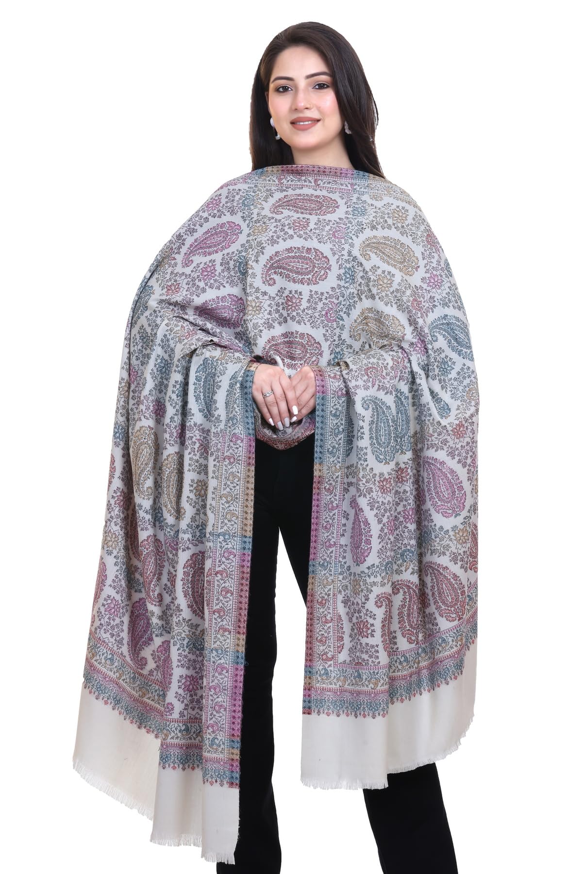 World of Shawls Extra Large 40x80 Inch Kashmiri Style Shawl for Women – Soft Stole with Paisley & Floral Design | Oversized Winter Wrap, Elegant Party Wear Scarf & Everyday