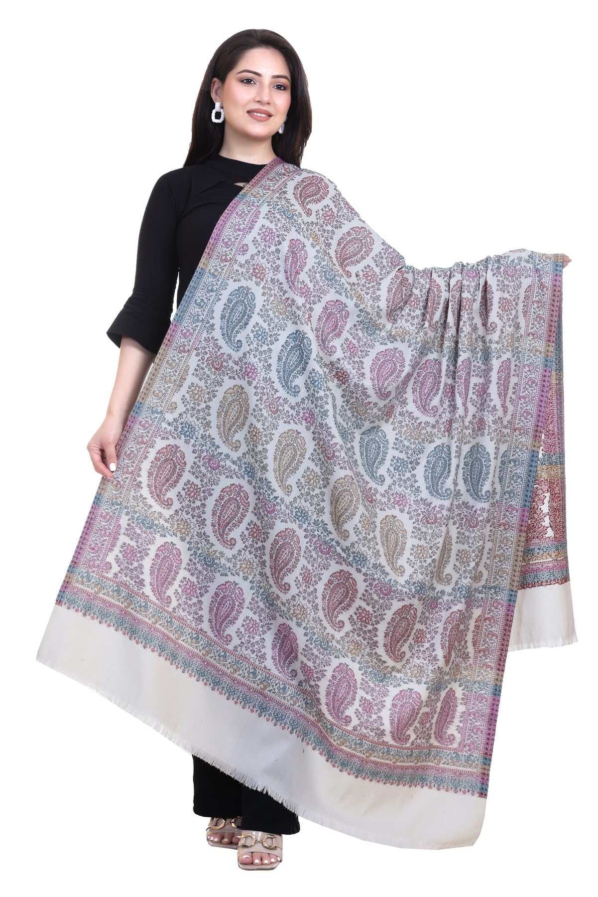 World of Shawls Extra Large 40x80 Inch Kashmiri Style Shawl for Women – Soft Stole with Paisley & Floral Design | Oversized Winter Wrap, Elegant Party Wear Scarf & Everyday