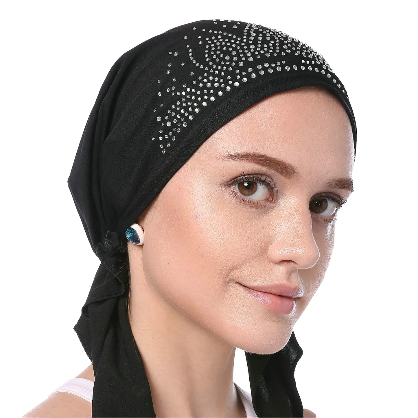 Woman's Stretchy Crystal Pleated Chemo Hat Beanie Bandana Turban Cap Skull Cap Ethnic Head Wrap Hat Headscarf Hair Loss