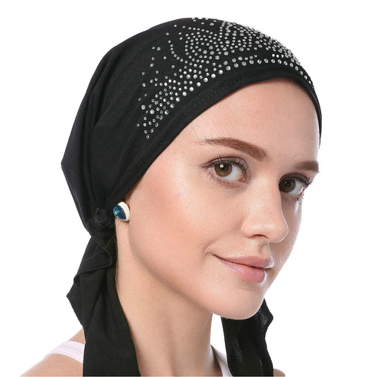 Woman's Stretchy Crystal Pleated Chemo Hat Beanie Bandana Turban Cap Skull Cap Ethnic Head Wrap Hat Headscarf Hair Loss