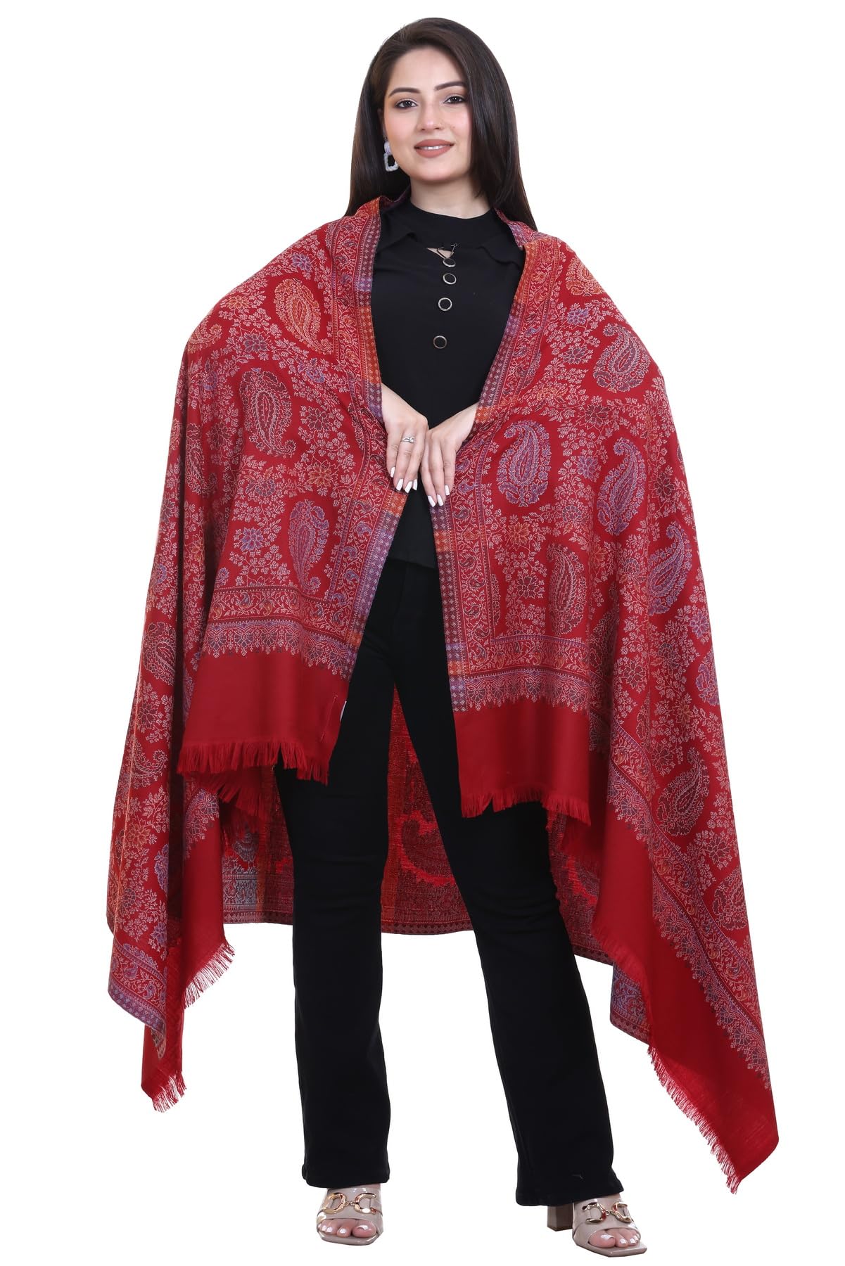 World of Shawls Extra Large 40x80 Inch Kashmiri Style Shawl for Women – Soft Stole with Paisley & Floral Design | Oversized Winter Wrap, Elegant Party Wear Scarf & Everyday
