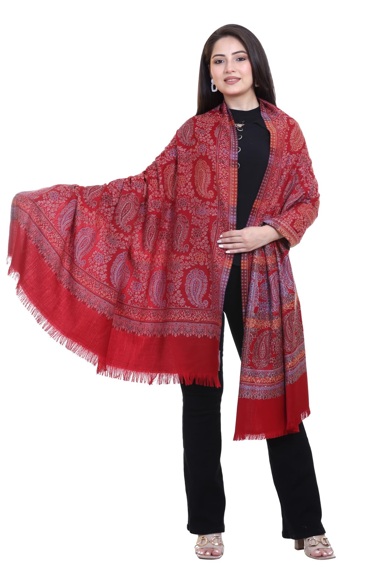 World of Shawls Extra Large 40x80 Inch Kashmiri Style Shawl for Women – Soft Stole with Paisley & Floral Design | Oversized Winter Wrap, Elegant Party Wear Scarf & Everyday