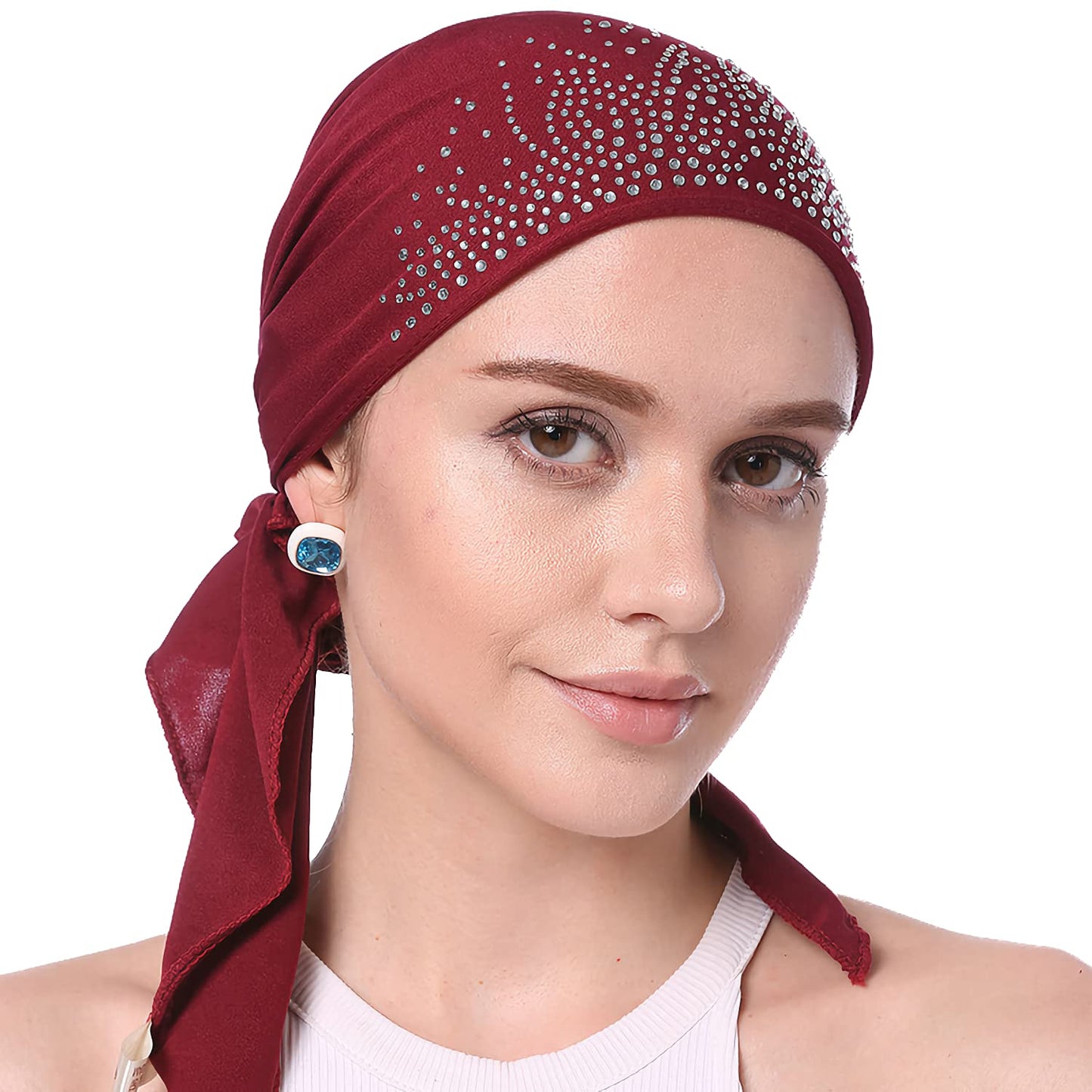 Woman's Stretchy Crystal Pleated Chemo Hat Beanie Bandana Turban Cap Skull Cap Ethnic Head Wrap Hat Headscarf Hair Loss
