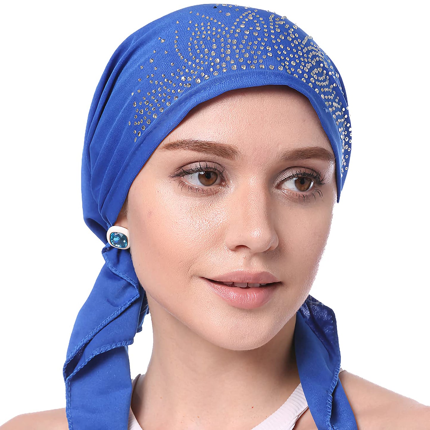 Woman's Stretchy Crystal Pleated Chemo Hat Beanie Bandana Turban Cap Skull Cap Ethnic Head Wrap Hat Headscarf Hair Loss