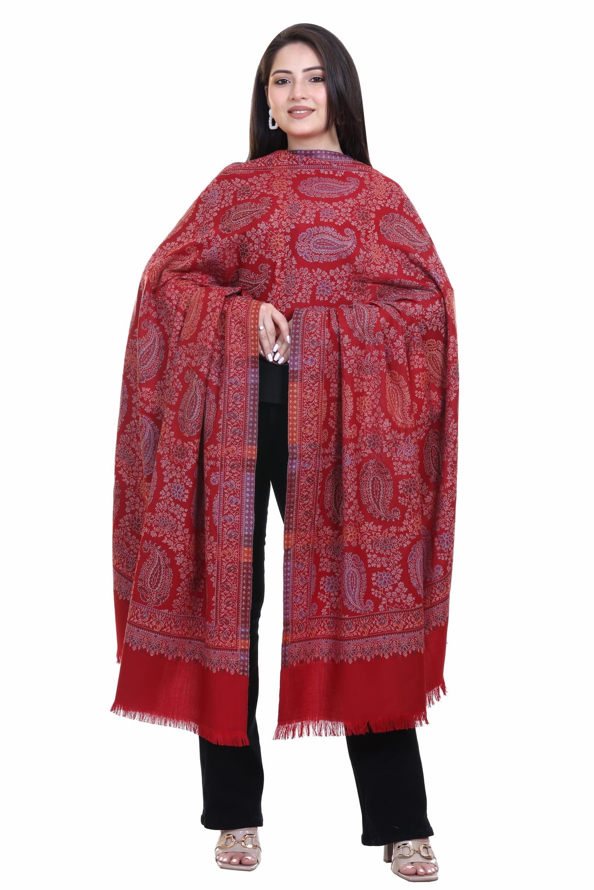 World of Shawls Extra Large 40x80 Inch Kashmiri Style Shawl for Women – Soft Stole with Paisley & Floral Design | Oversized Winter Wrap, Elegant Party Wear Scarf & Everyday