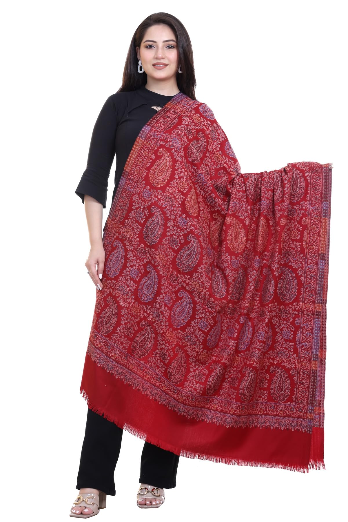 World of Shawls Extra Large 40x80 Inch Kashmiri Style Shawl for Women – Soft Stole with Paisley & Floral Design | Oversized Winter Wrap, Elegant Party Wear Scarf & Everyday