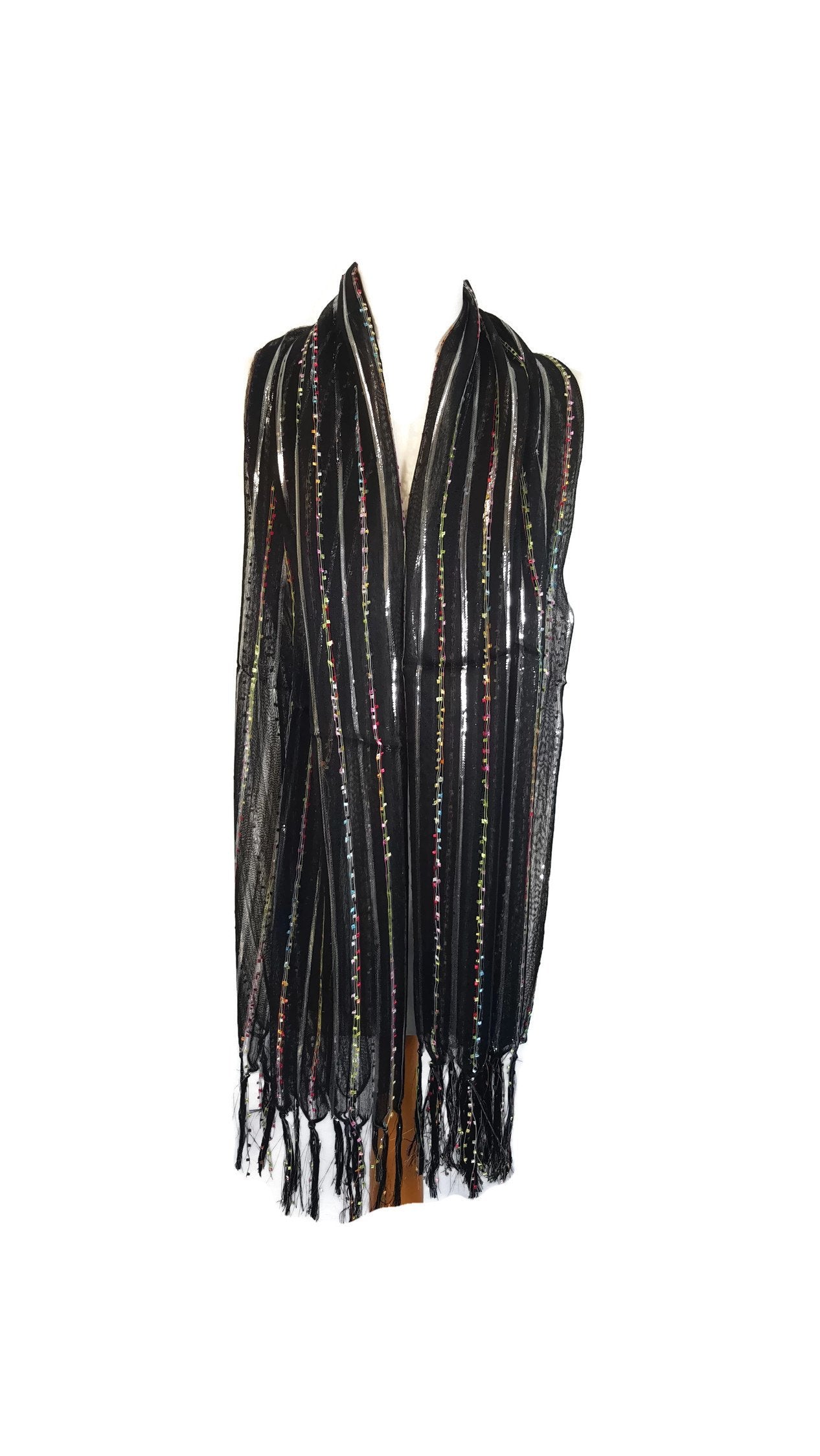 Ladies Womens Celebrity Style Colourful Glitter Stripes Scarf Scarves Stoles With Winter Gloves CHRISTMAS SALE
