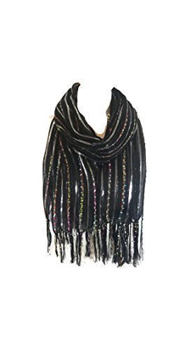 Ladies Womens Celebrity Style Colourful Glitter Stripes Scarf Scarves Stoles With Winter Gloves CHRISTMAS SALE