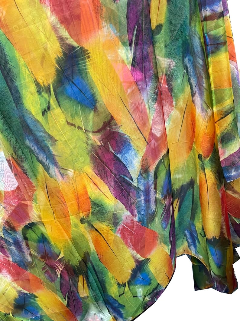 World of Shawls Extra Large Multi Color Flower Print Large Silk Shawl Scarf Wraps