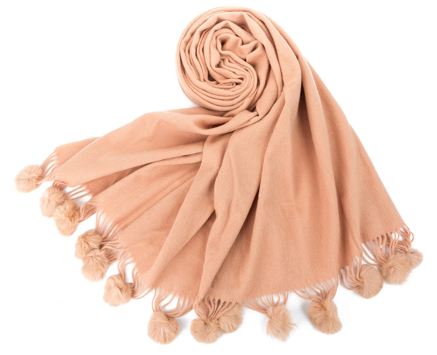 World of Shawls Women's Winter Warm Solid Scarf with Pom Pom Fringe