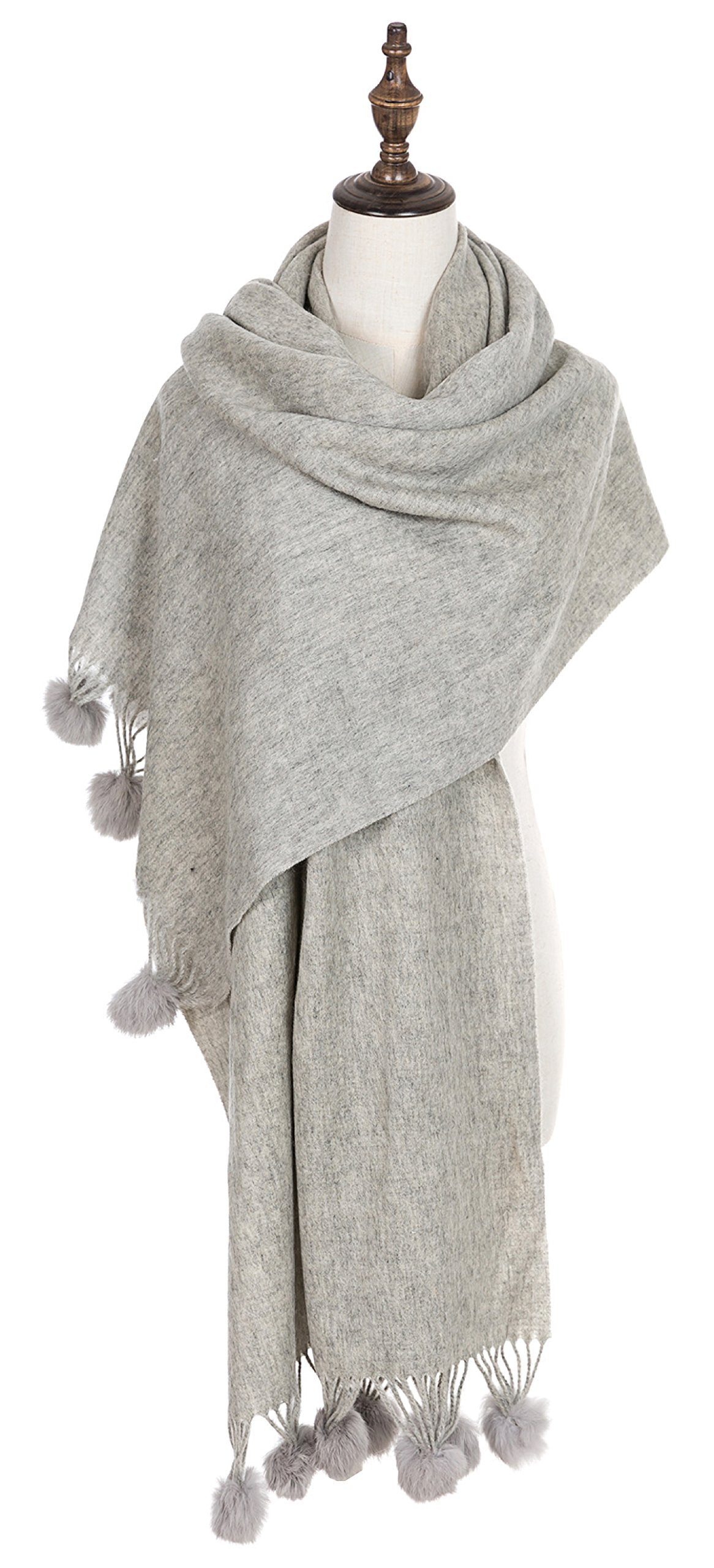 World of Shawls Women's Winter Warm Solid Scarf with Pom Pom Fringe