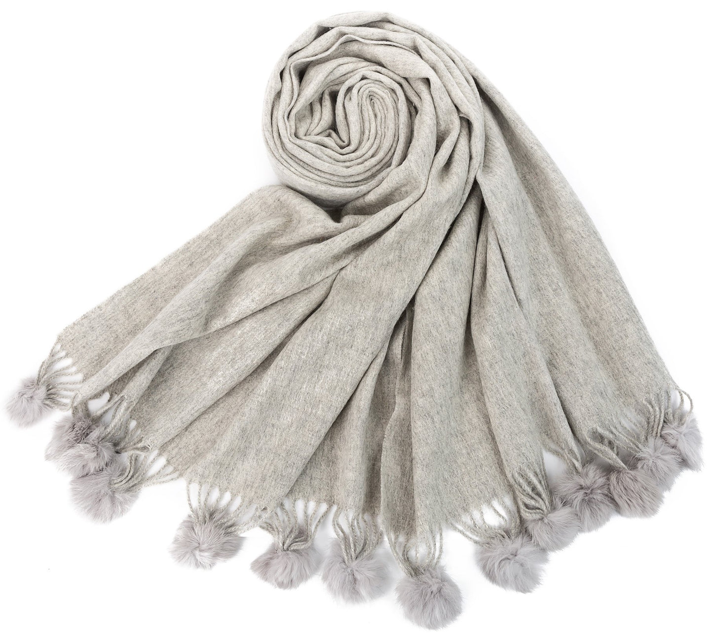 World of Shawls Women's Winter Warm Solid Scarf with Pom Pom Fringe