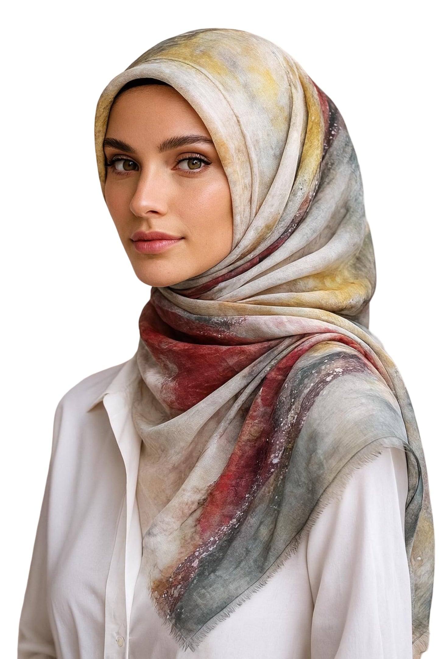 World of Shawls Premium Lightweight Printed Hijab for Women – Soft Modal Blend Scarf | Multi-Colour Watercolour Design | Breathable, Everyday Wear, Modest Fashion Headscarf | 180 x 90 cm