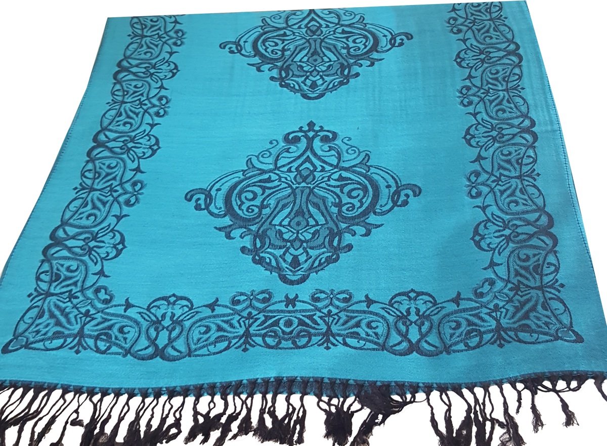 World of Shawls Ladies Damask Design Reversible Pashmina Feel Shawl Scarf Wrap Stole Luxuriously Warm Soft and Silky Touch