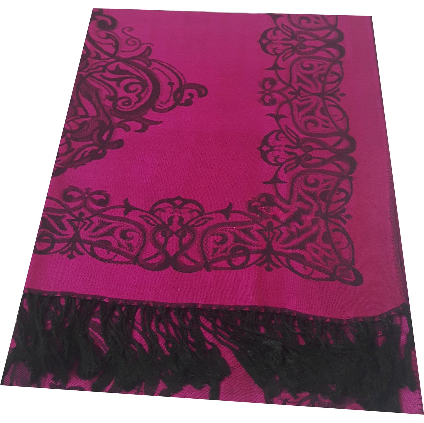 World of Shawls Ladies Damask Design Reversible Pashmina Feel Shawl Scarf Wrap Stole Luxuriously Warm Soft and Silky Touch