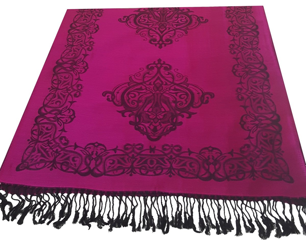 World of Shawls Ladies Damask Design Reversible Pashmina Feel Shawl Scarf Wrap Stole Luxuriously Warm Soft and Silky Touch
