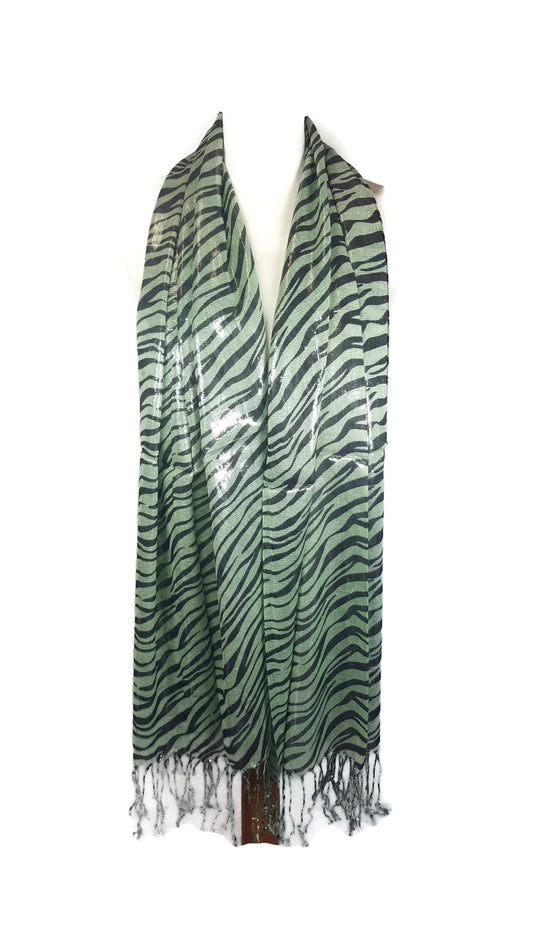 Ladies Womens Zebra on the Dance Floor Shimmery Metallic Print Scarf Stole Scarves Clearance Sale