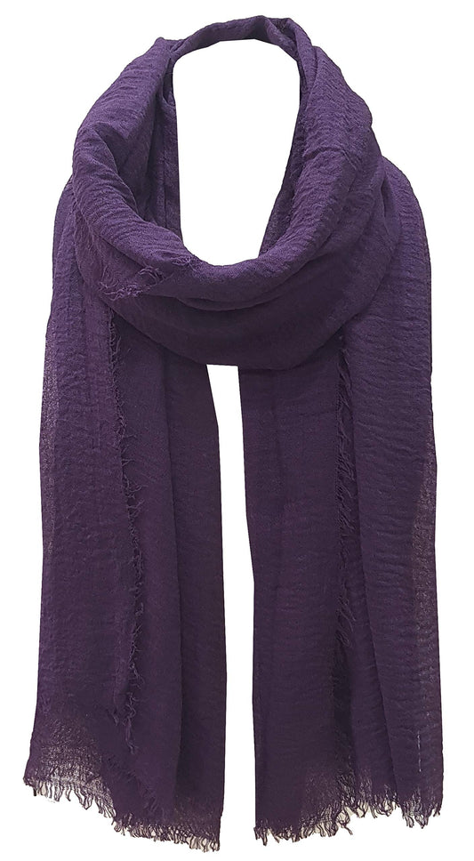 World of Shawls Chic Ladies Cotton Blend Crinkle Distressed Effect Scarf with Fringed Edges