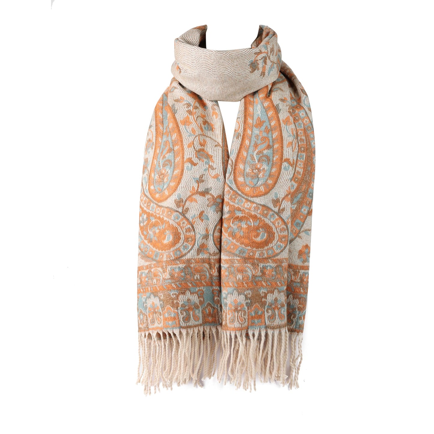 World of Shawls Ladies Floral Paisley Bordered Pashmina Feel Shawl Scarf Wrap Stole Luxuriously Warm Soft and Silky Touch