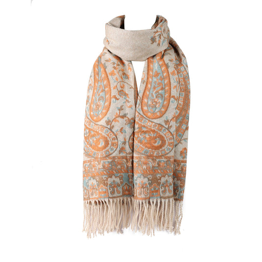World of Shawls Ladies Floral Paisley Bordered Pashmina Feel Shawl Scarf Wrap Stole Luxuriously Warm Soft and Silky Touch