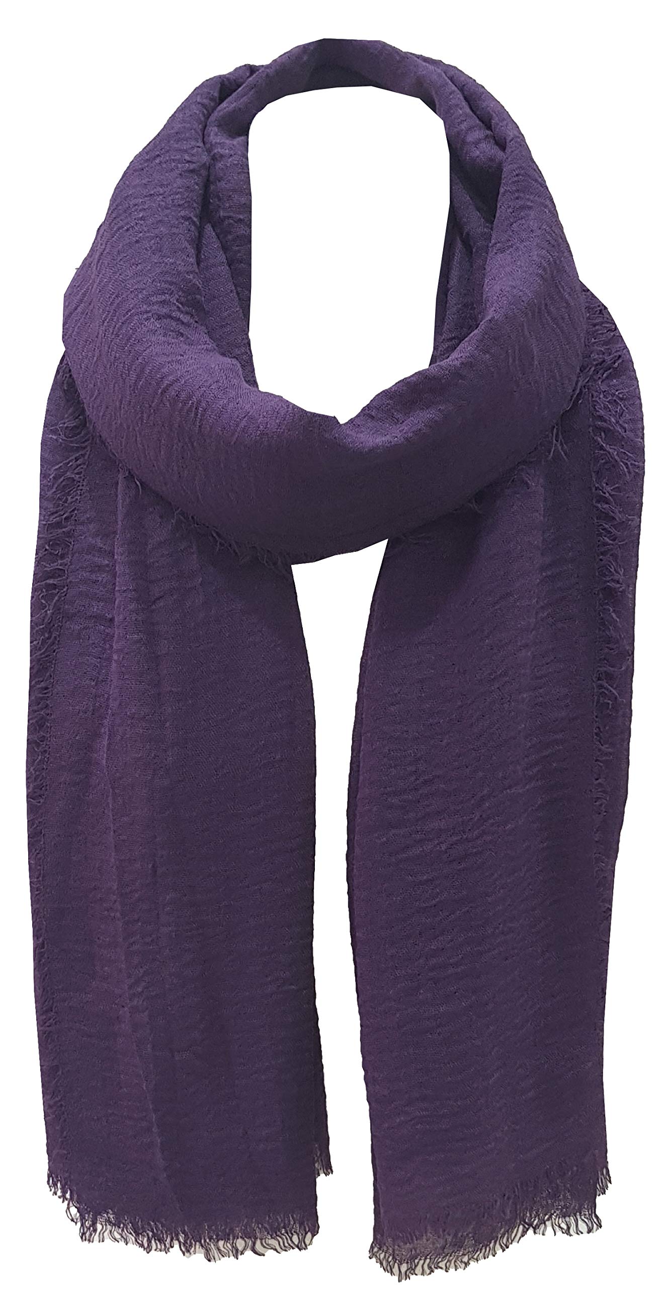 World of Shawls Chic Ladies Cotton Blend Crinkle Distressed Effect Scarf with Fringed Edges