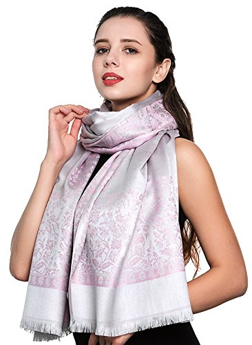 World of Shawls Ladies Floral Paisley Bordered Pashmina Feel Shawl Scarf Wrap Stole Luxuriously Warm Soft and Silky Touch
