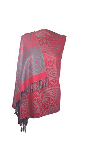 World of Shawls Ladies Floral Paisley Bordered Pashmina Feel Shawl Scarf Wrap Stole Luxuriously Warm Soft and Silky Touch