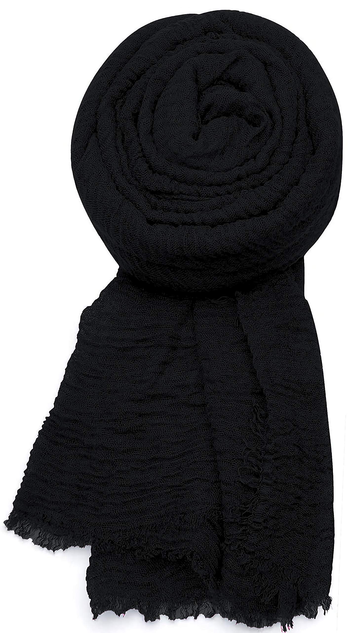 World of Shawls Chic Ladies Cotton Blend Crinkle Distressed Effect Scarf with Fringed Edges