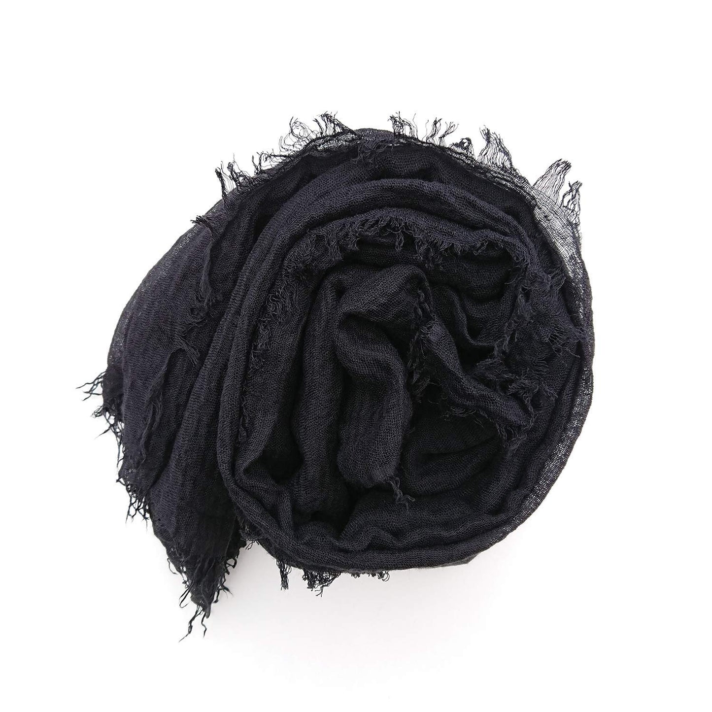 World of Shawls Chic Ladies Cotton Blend Crinkle Distressed Effect Scarf with Fringed Edges