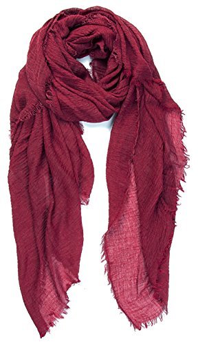 World of Shawls Chic Ladies Cotton Blend Crinkle Distressed Effect Scarf with Fringed Edges