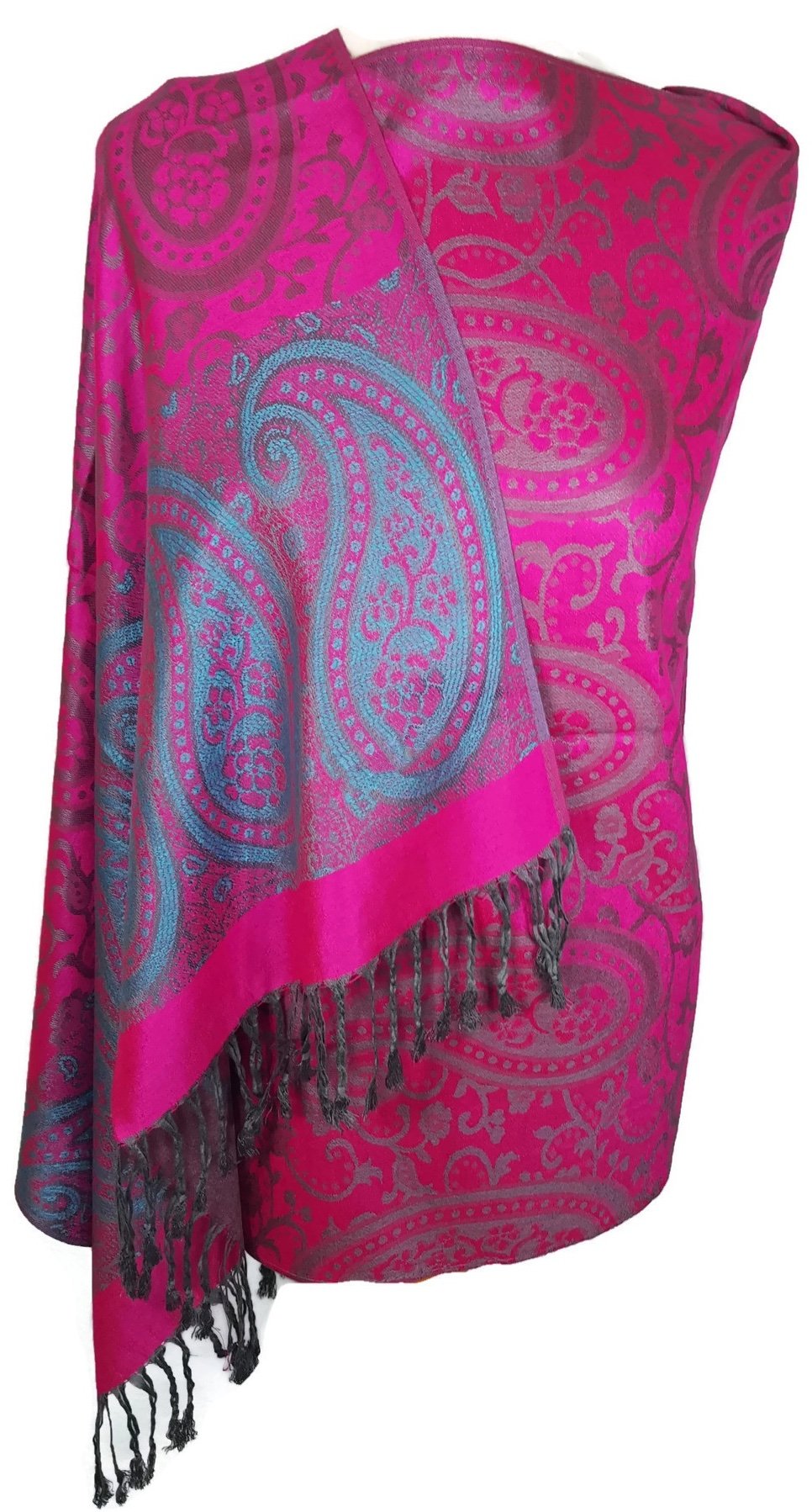 World of Shawls Ladies Floral Paisley Bordered Pashmina Feel Shawl Scarf Wrap Stole Luxuriously Warm Soft and Silky Touch