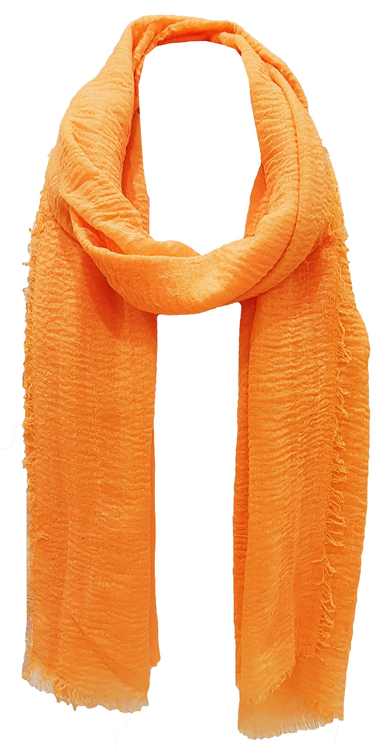 World of Shawls Chic Ladies Cotton Blend Crinkle Distressed Effect Scarf with Fringed Edges