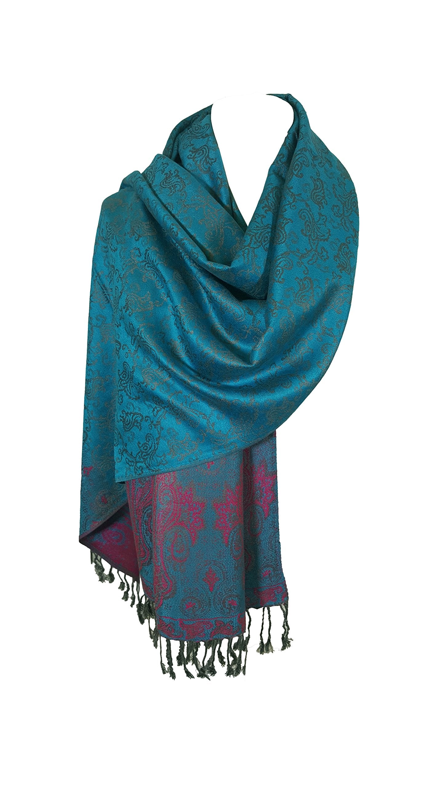 World of Shawls Ladies Floral Paisley Bordered Pashmina Feel Shawl Scarf Wrap Stole Luxuriously Warm Soft and Silky Touch