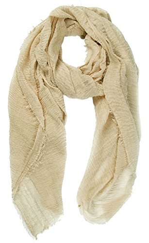 World of Shawls Chic Ladies Cotton Blend Crinkle Distressed Effect Scarf with Fringed Edges
