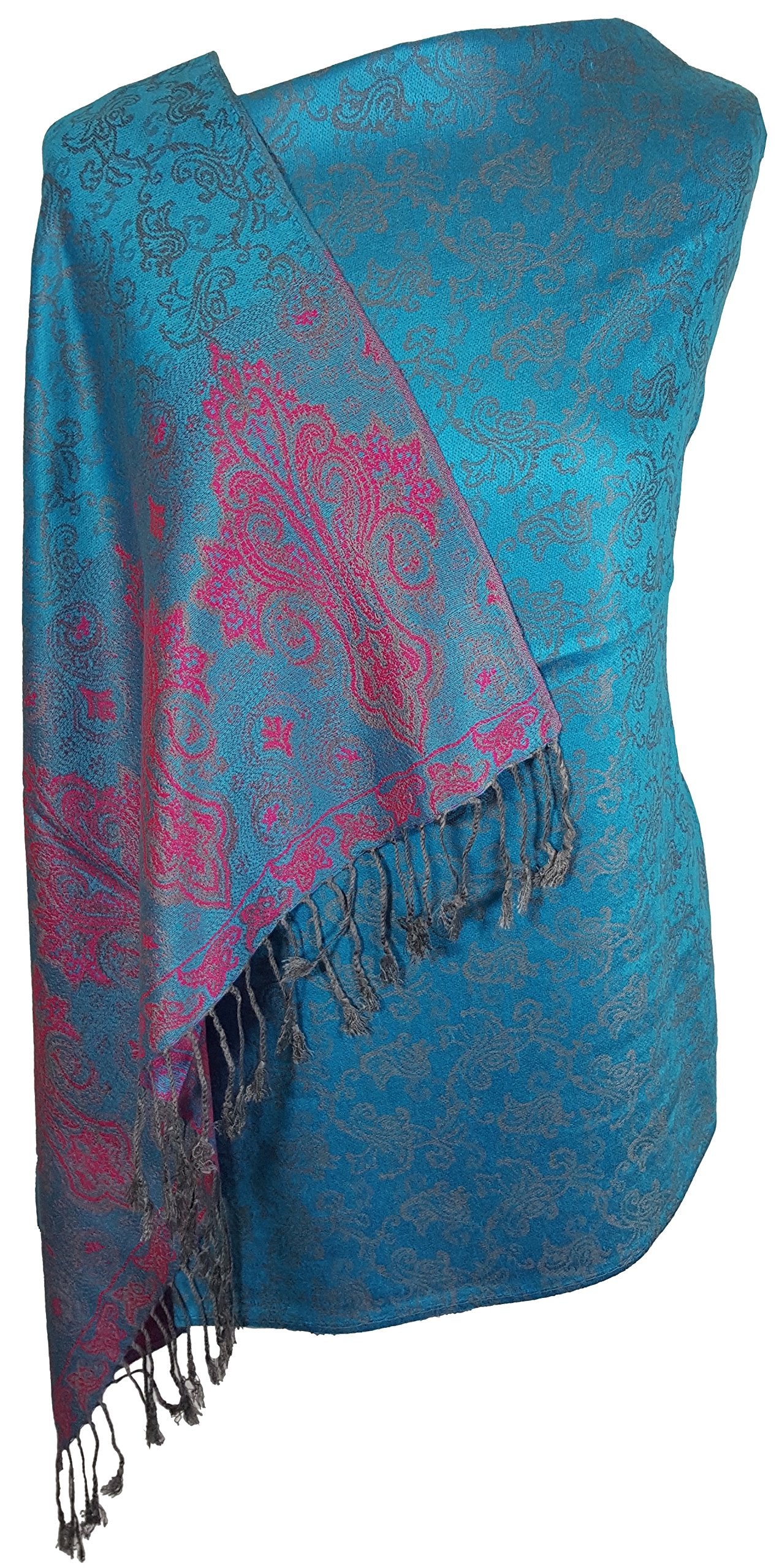 World of Shawls Ladies Floral Paisley Bordered Pashmina Feel Shawl Scarf Wrap Stole Luxuriously Warm Soft and Silky Touch