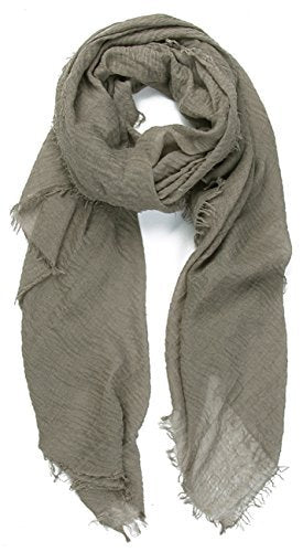 World of Shawls Chic Ladies Cotton Blend Crinkle Distressed Effect Scarf with Fringed Edges