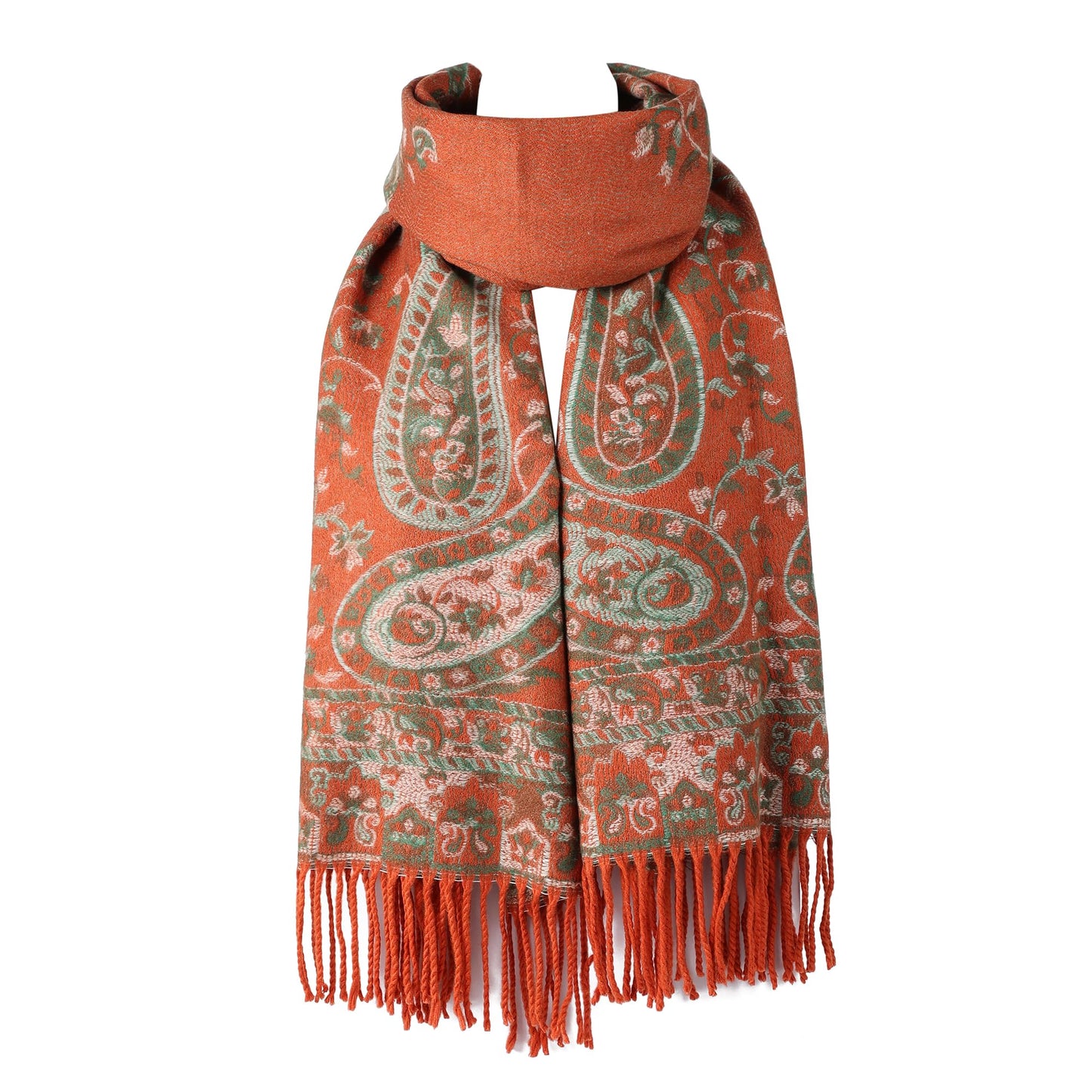World of Shawls Ladies Floral Paisley Bordered Pashmina Feel Shawl Scarf Wrap Stole Luxuriously Warm Soft and Silky Touch
