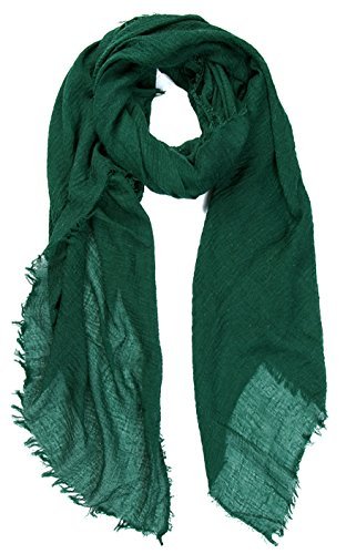 World of Shawls Chic Ladies Cotton Blend Crinkle Distressed Effect Scarf with Fringed Edges