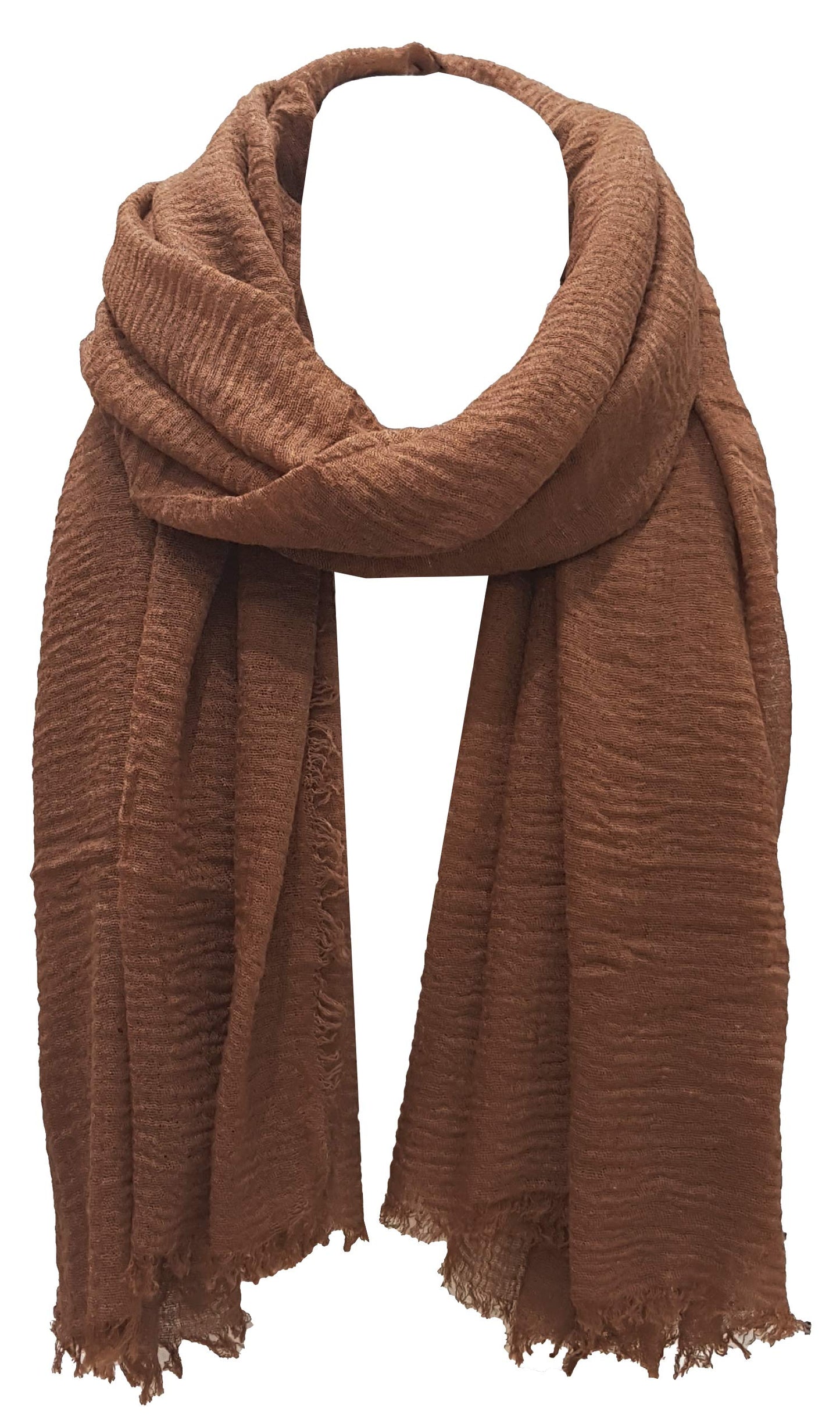 World of Shawls Chic Ladies Cotton Blend Crinkle Distressed Effect Scarf with Fringed Edges