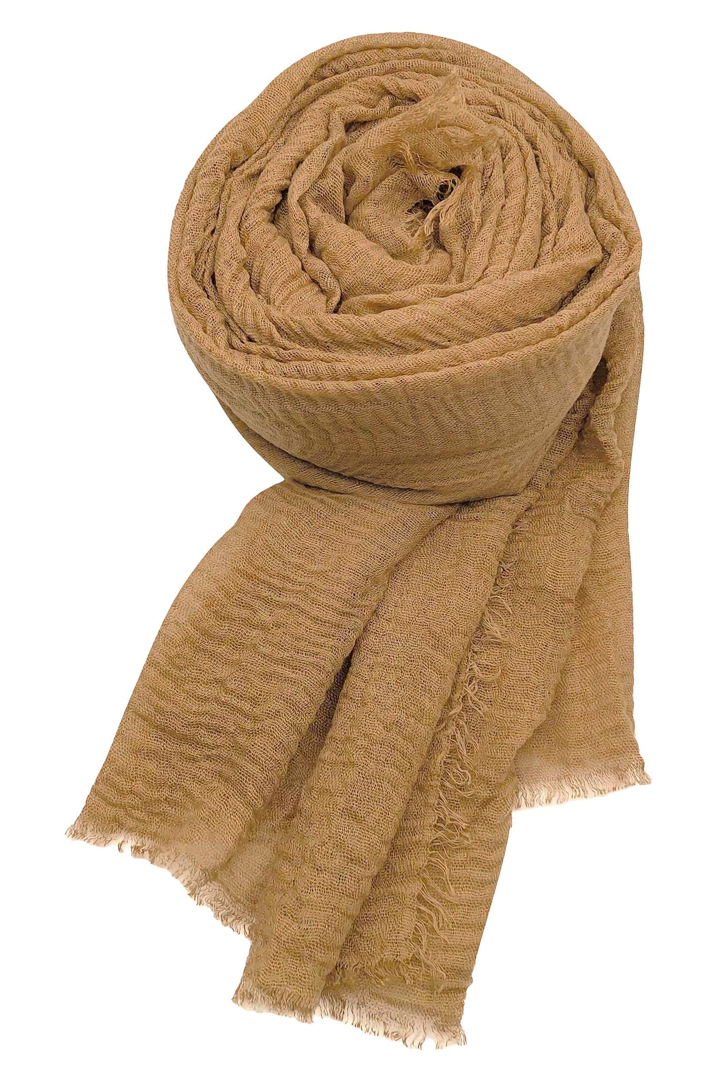 World of Shawls Chic Ladies Cotton Blend Crinkle Distressed Effect Scarf with Fringed Edges