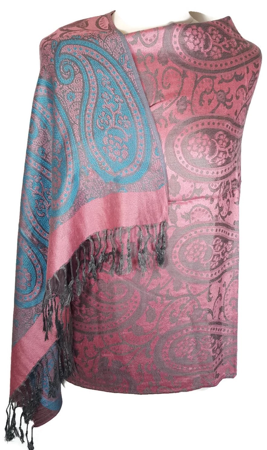 World of Shawls Ladies Floral Paisley Bordered Pashmina Feel Shawl Scarf Wrap Stole Luxuriously Warm Soft and Silky Touch